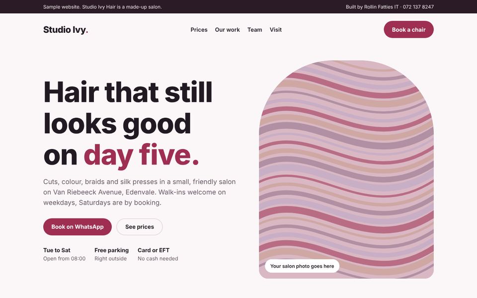 Studio Ivy Hair sample site on a computer