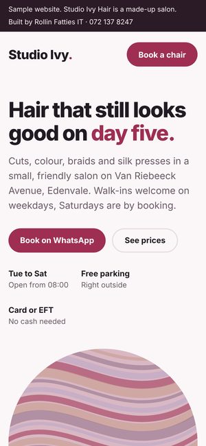 Studio Ivy Hair sample site on a phone