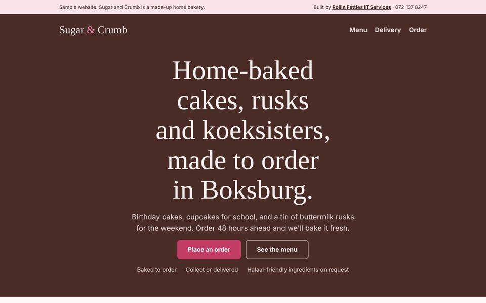 Sugar and Crumb sample site on a computer