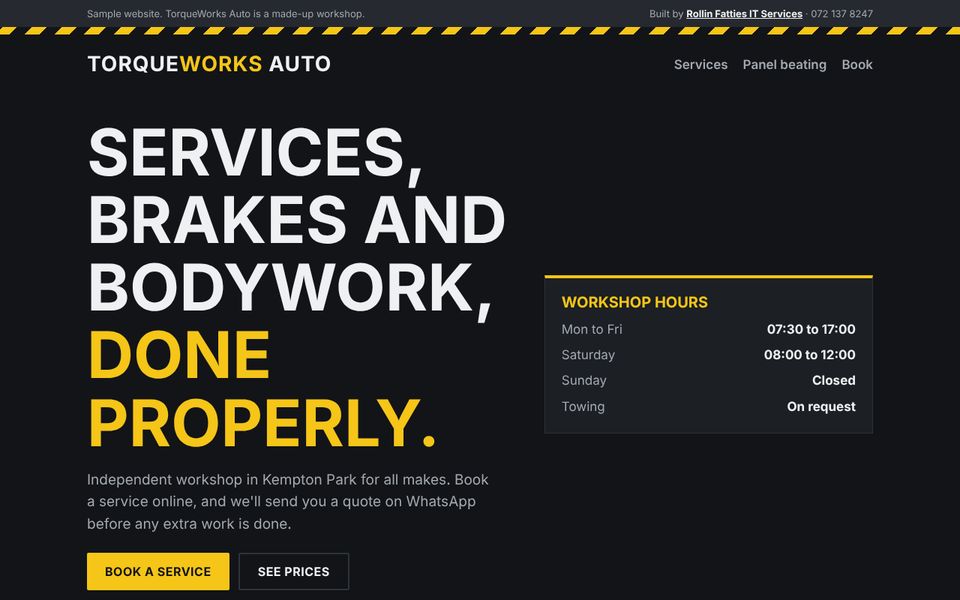 TorqueWorks Auto sample site on a computer